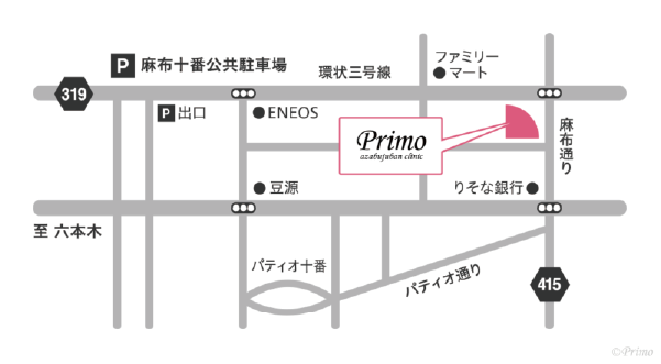 周辺マップ（麻布十番公共駐車場から当院まで）